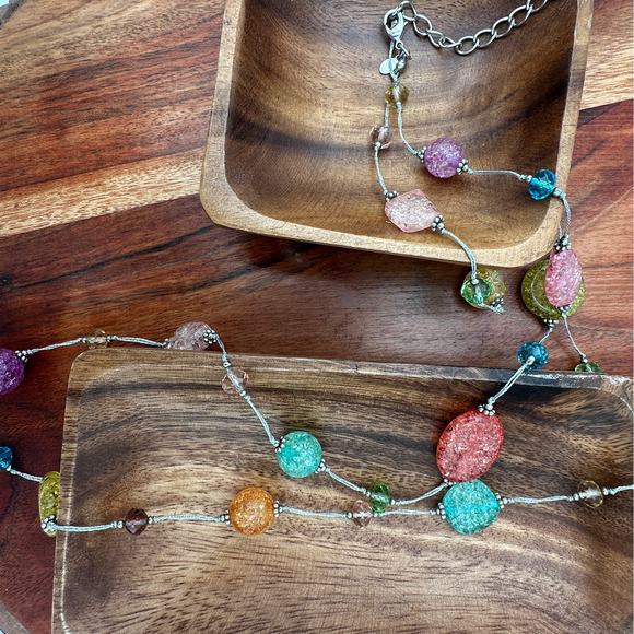 Premier Designs Glass Bead Necklace Colorful 36in Pink Blue Yellow Purple Spring - Picture 3 of 5